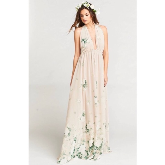 slim fit dress slacks Show Me Your Mumu Jasmine Halter Maxi Dress Luxe Satin Ivory MD